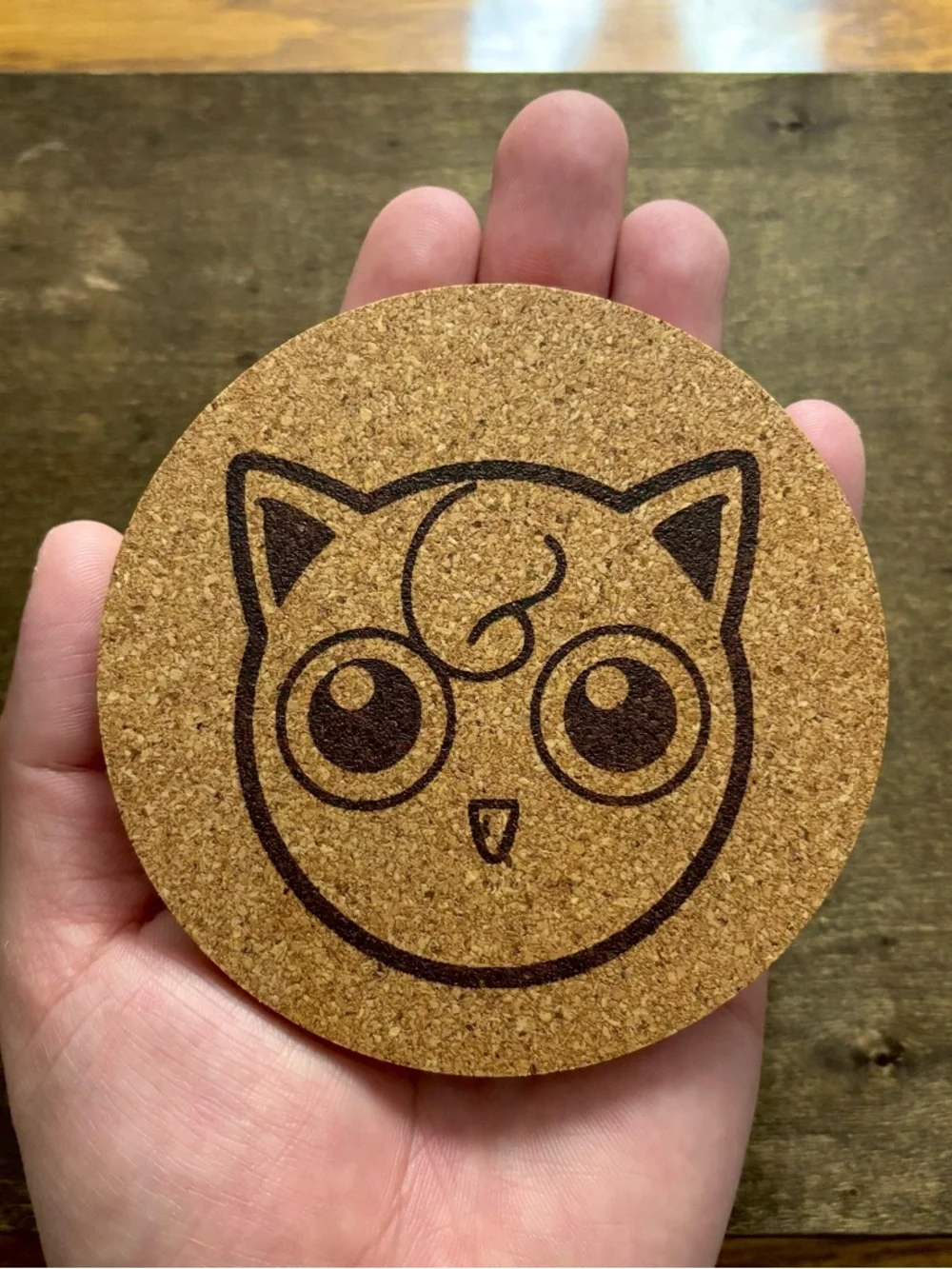 Pokemon Jigglypuff Face Laser Engraved Cork Coaster